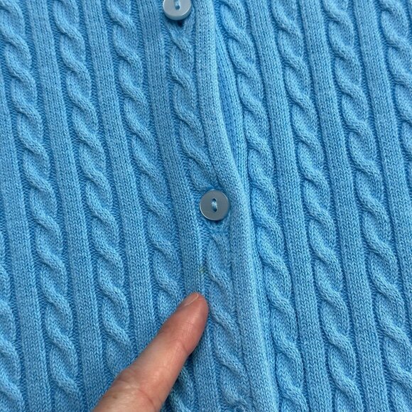 LL Bean Women Blue Cable Knit Cardigan Sweater Size Medium Preppy y2k 3/4 Sleeve - Picture 4 of 8